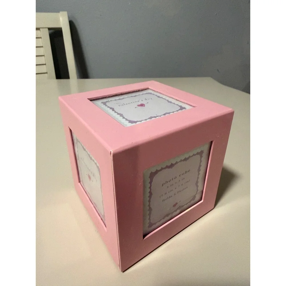Vintage 2001 Target Pink Photo Cube Holds 5 3x3 Photos Valentines Day Decor